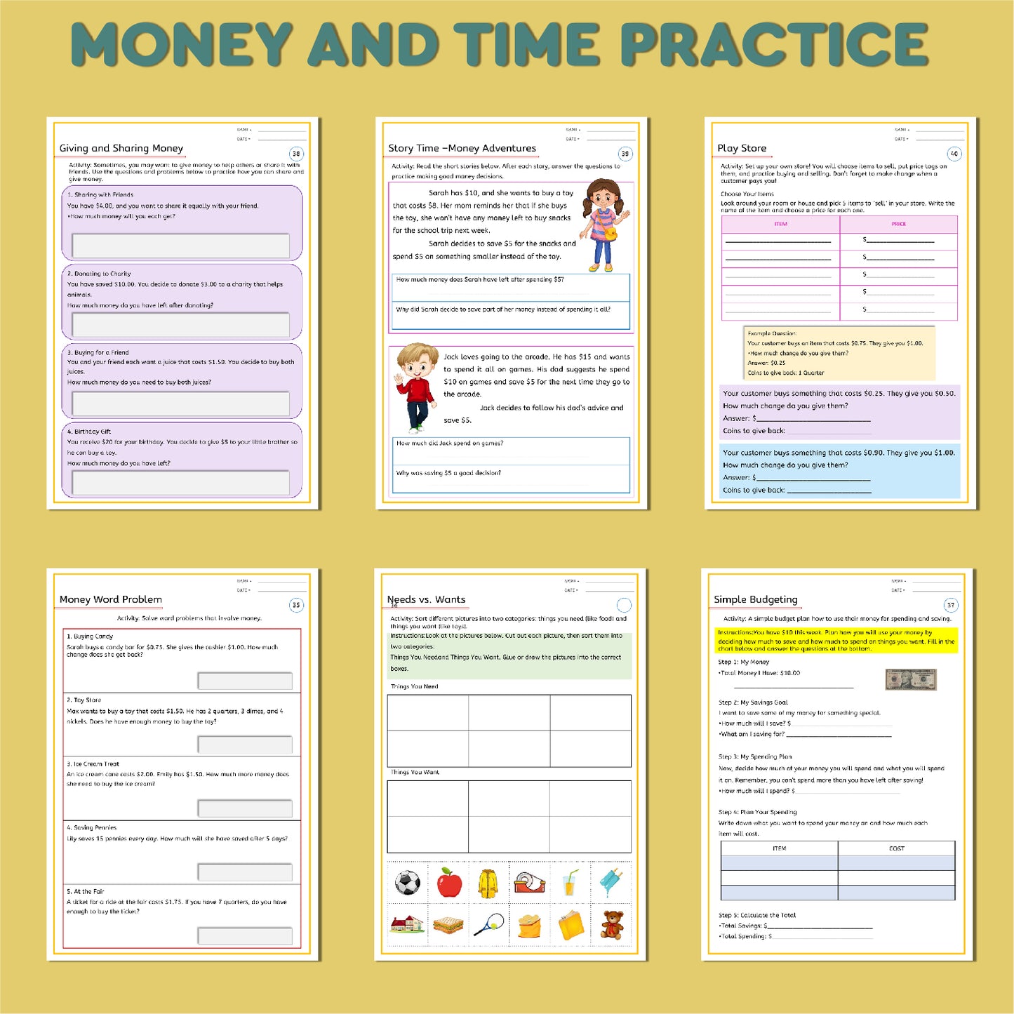 Telling Time & Counting Money: Step-by-Step Guide for kids 6-9: Money & Time practice workbook, time & money passages, time & money conversations, shopping problems etc