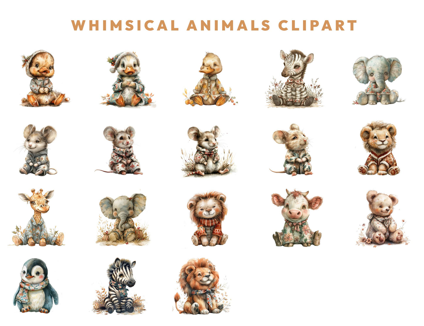 42 Whimsical Animals Clipart Bundle, Quirky Animals Clipart, Cottagecor Clipart, Memory Books, Card Making, Dark Fantasy, Commercial Use