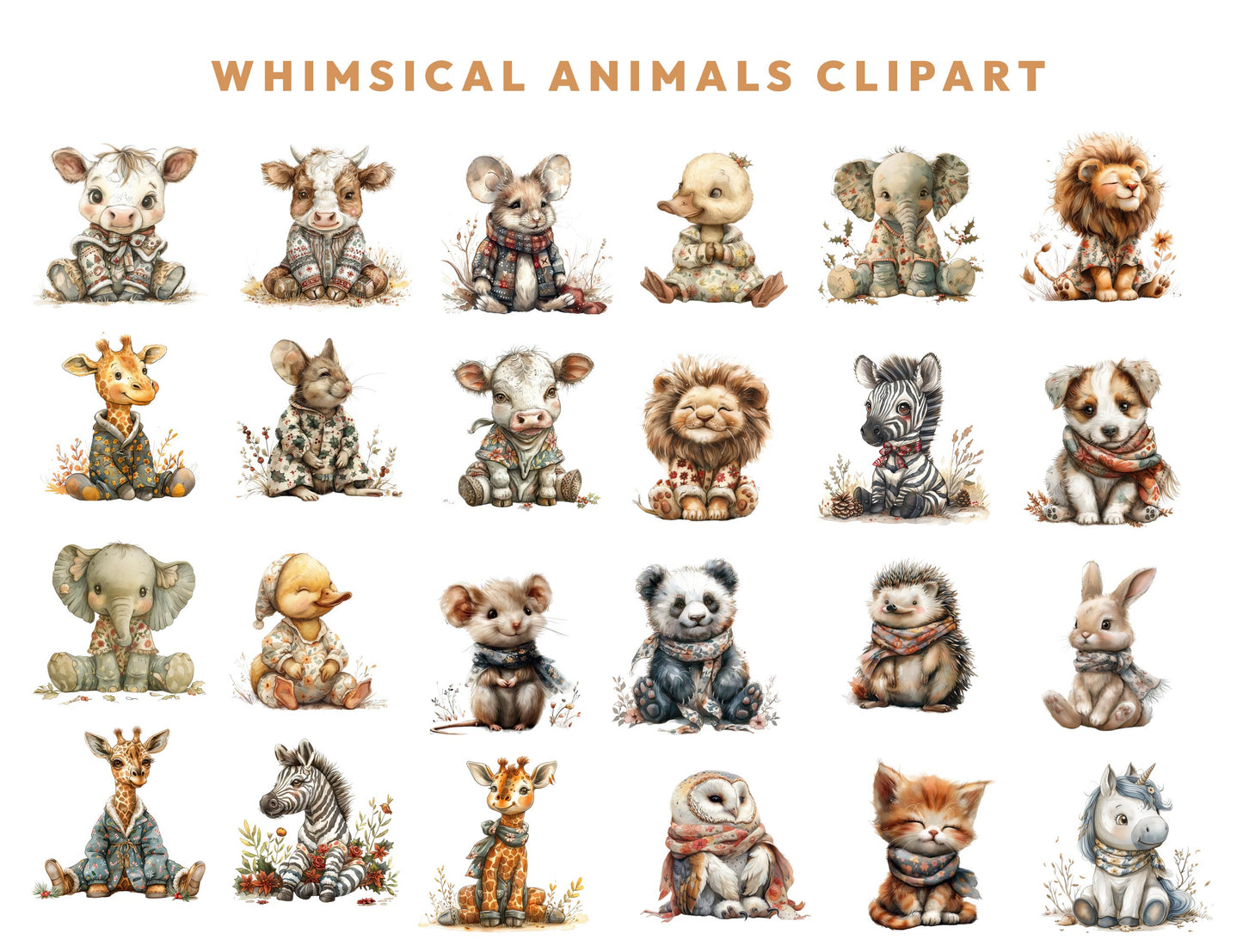 42 Whimsical Animals Clipart Bundle, Quirky Animals Clipart, Cottagecor Clipart, Memory Books, Card Making, Dark Fantasy, Commercial Use